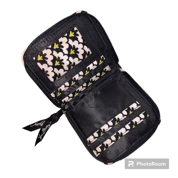 Vera Bradley Black Yellow and White Floral Print Zip-around Wallet - Picture 2 of 5